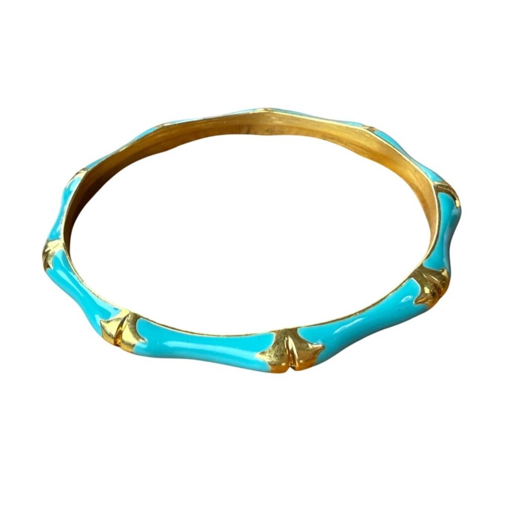 Vintage Bracelet Blue Gold Enamel Bamboo-Inspired Bangle